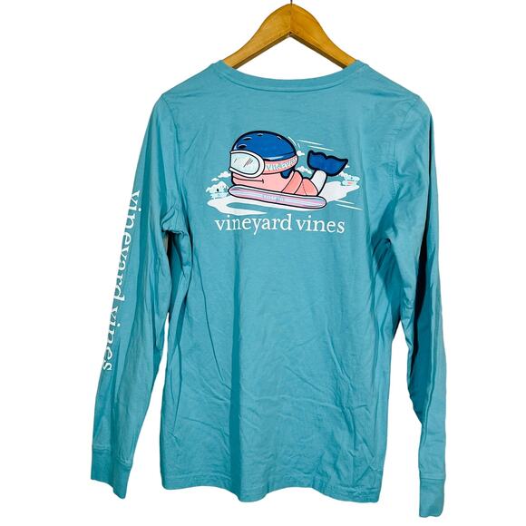Vineyard Vines Snowboard Whale Graphic Tee Long Sleeve Blue - M - Picture 1 of 3